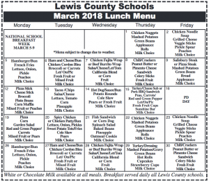 lewis county lunch schools menu march