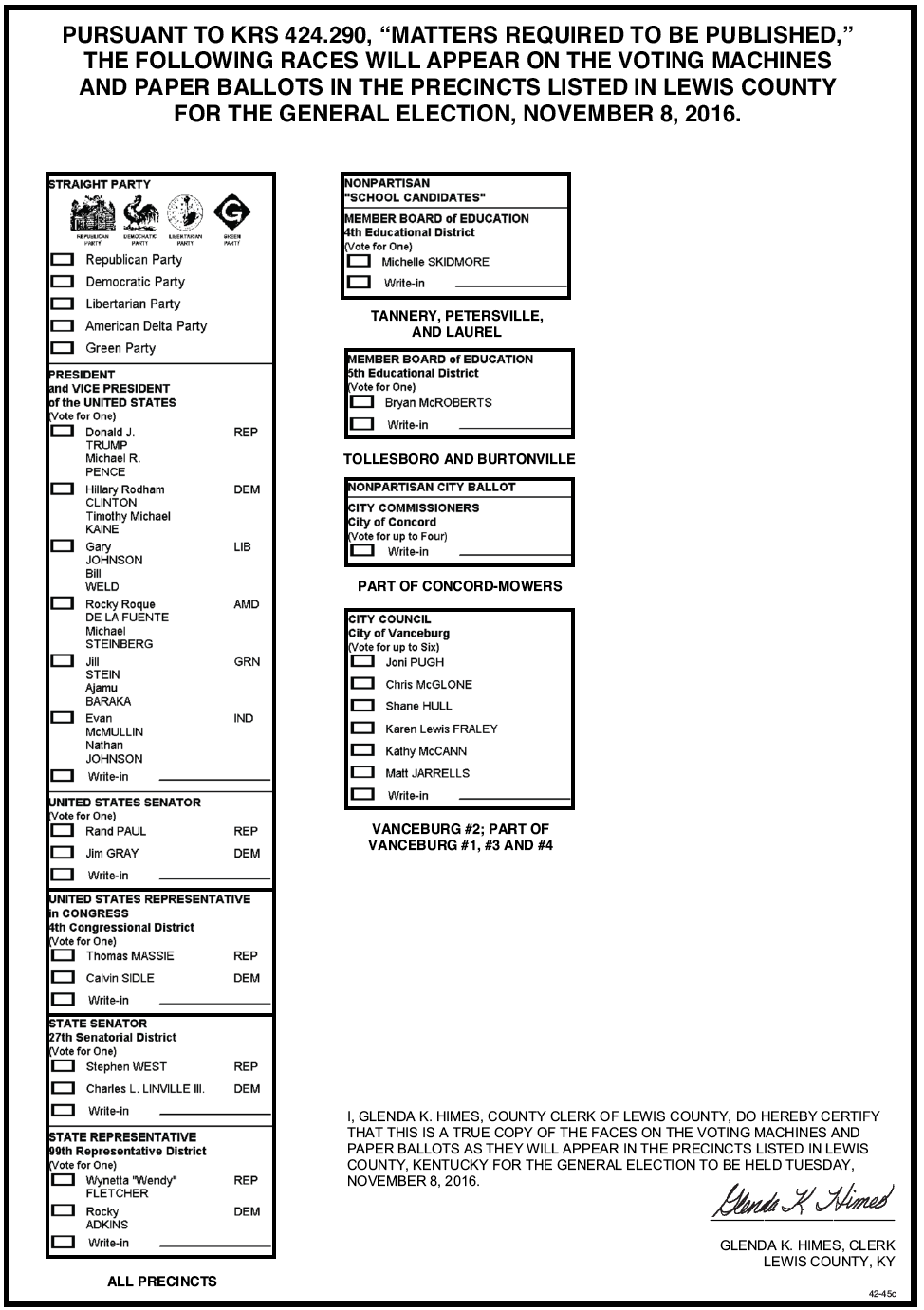 2016 General Election Sample Ballot Lewis County 